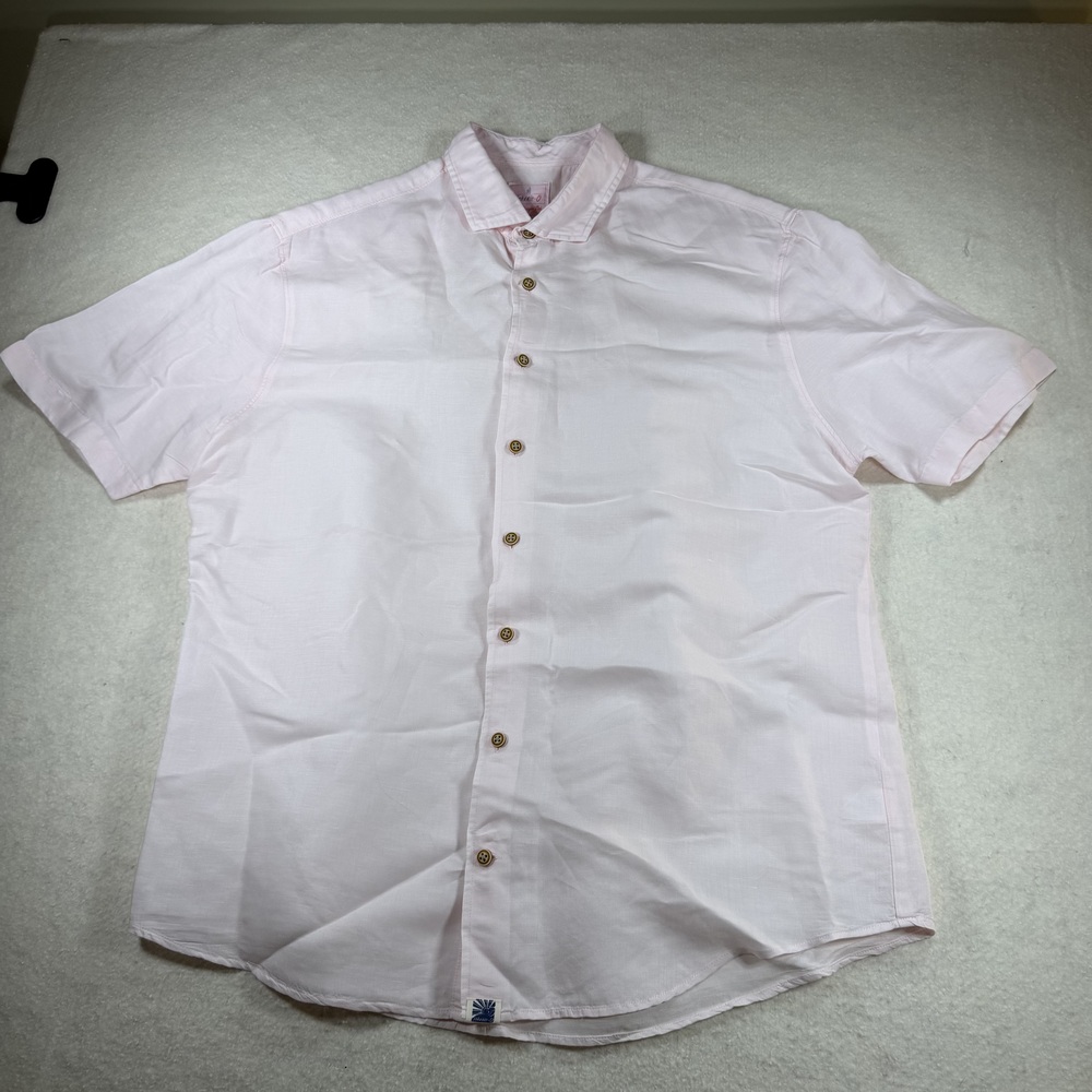 johnnie-o Hangin' Out Men's Button-Up Shirt Pink Size L Linen Lyocell Blend